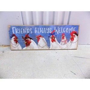 NEW Hens Chickens Country Wall Art Home Farmhouse Print Friends Always Welcome